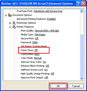 Printing Preferences dialog box of BR-Script driver