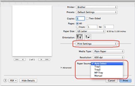 On the Basic tab from the Paper Source, make sure that you choose Auto Select.