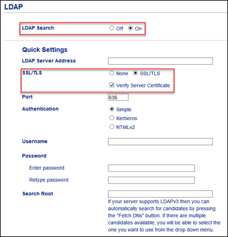 LDAP screen