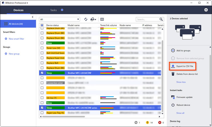 Export to CSV file